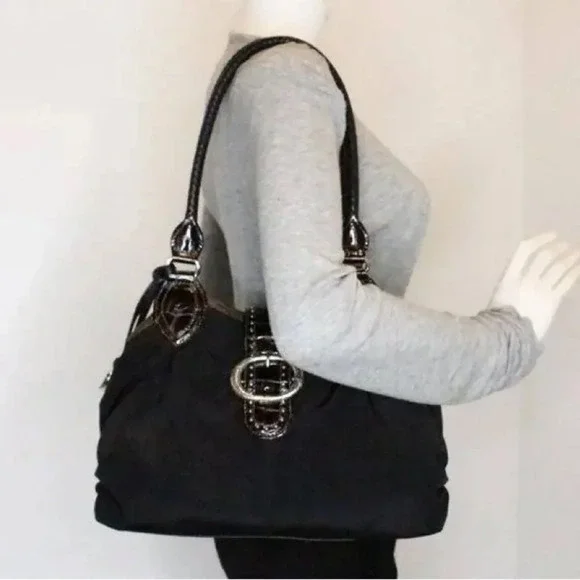 Brighton Black Nylon Shoulder Bag With Silver Buckle Leather Trim and Detail - Picture 12 of 12